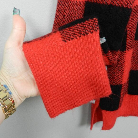 Old Navy Buffalo Check Sweater Size L Tall Red Black Plaid Holiday Winter Cozy - Picture 5 of 9